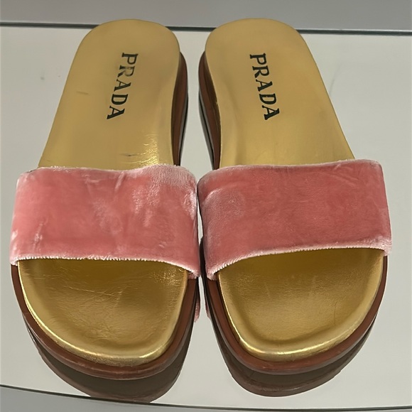 PRADA Gold & Pink Velvet Slides Size 6 (EU 36) - Picture 1 of 17